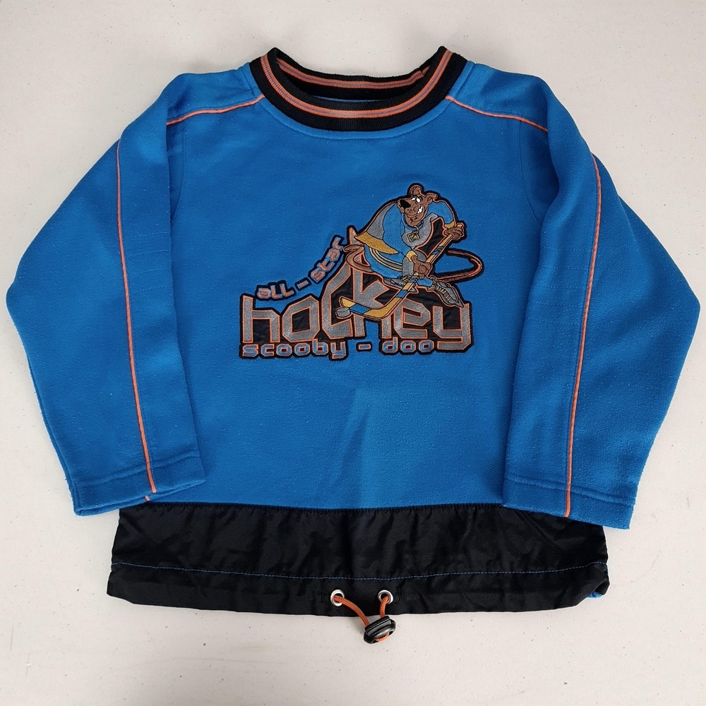 Vintage 90s Scooby-Doo Sweatshirt Kids 5 Blue All Star Hockey Fleece Cartoon